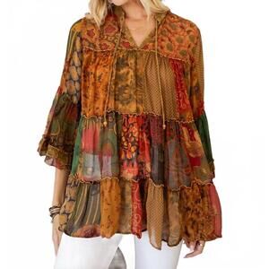 NEW YOUNG THREADS overdyed chinese collar jhabla top in camel